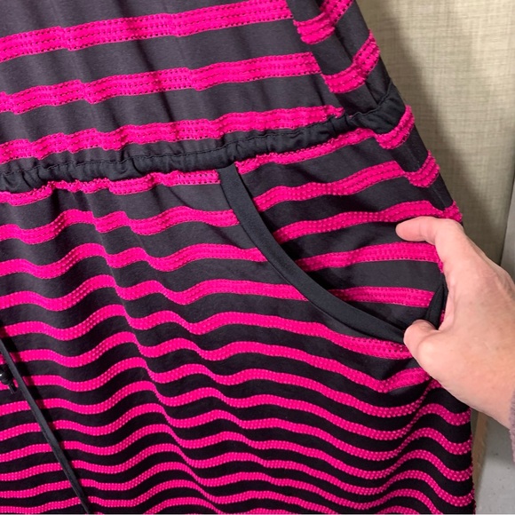 Sea Striped Swim Cover-Up 5XL Pink Black Drawstring Beach Resort Pullover Dress - Picture 6 of 11